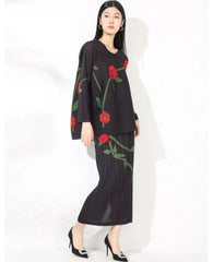 Floral Embroidered Pleated Skirt Set