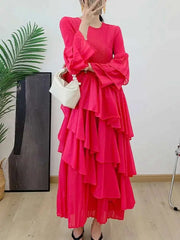 Elegant Ruffled Pleated Dress