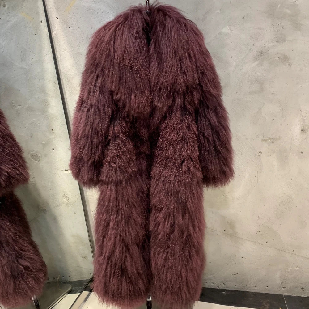 Designer Mongolian Fur Ankle-Length Overcoat