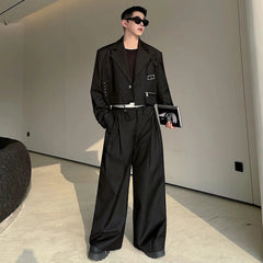 Men's Belted Cropped Blazer & Wide-Leg Trousers