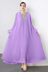 Luxe Pleated Crystal & Feather Dress