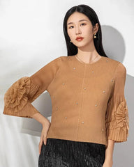 Luxury Sheer Pleated Ruffled Top