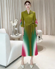 Luxury Pleated Floral-Sleeve Dress