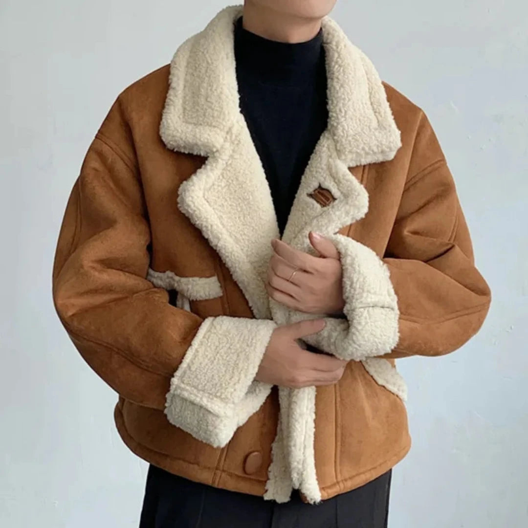 Men's Suede Faux-Shearling Bomber Jacket