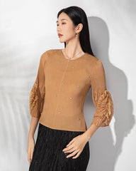 Luxury Sheer Pleated Ruffled Top