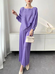 2-Piece Airy Plissé Trouser Set