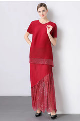 Luxury Sequin Pleated Top & Skirt