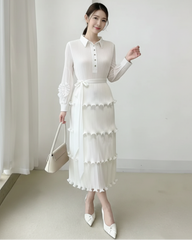 Ruffle Plissé Midi Dress