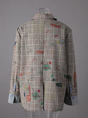 Oversized Modern Plaid Art Blazer