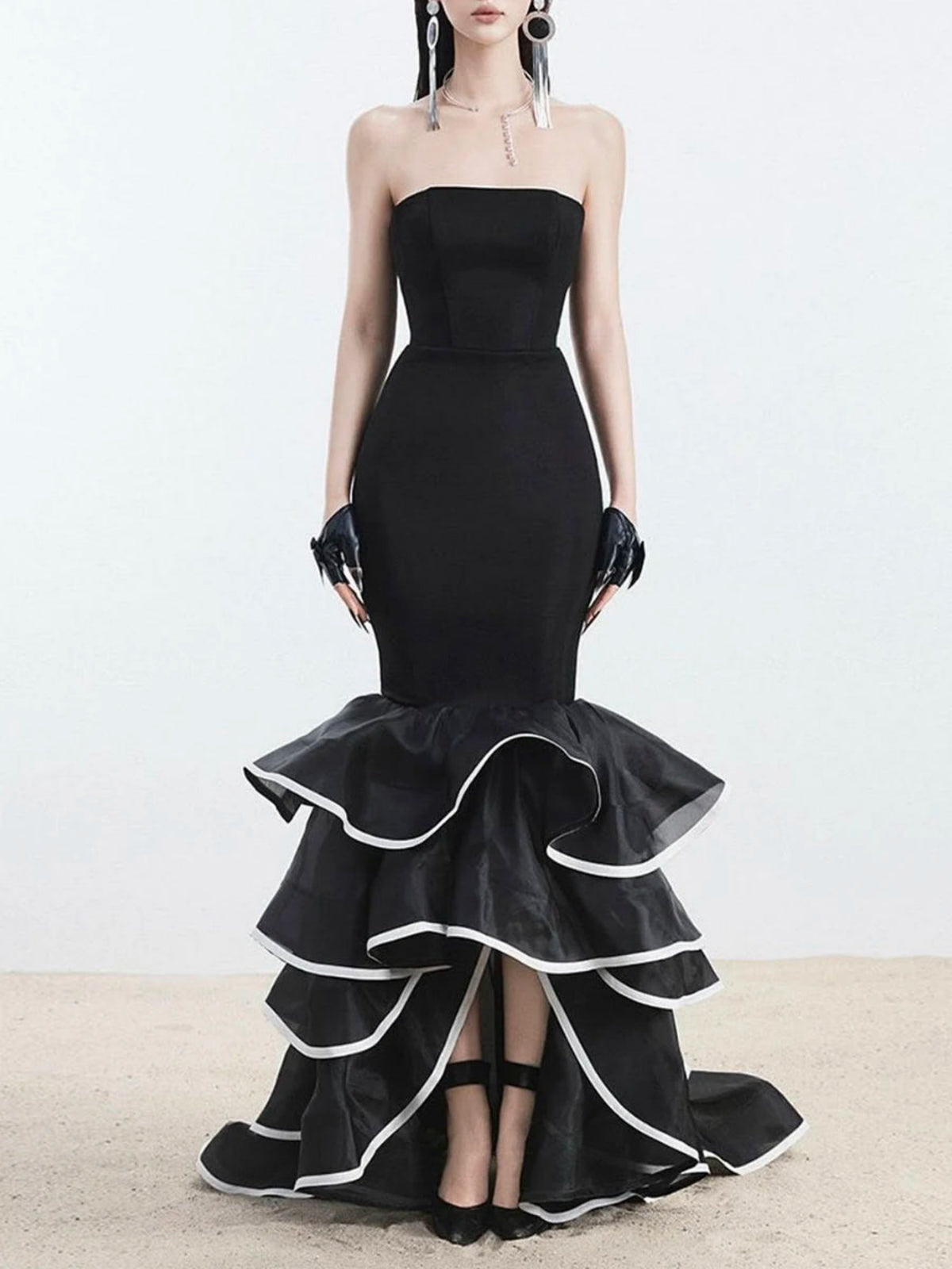 Luxe Strapless Ruffled Mermaid Dress