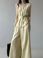 Linen Blend Top & Wide Leg Trousers Set