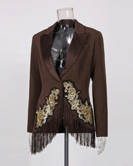 Gold Embroidered Fringe Blazer