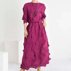 Plissé Geometric Midi Dress
