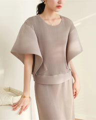 Luxe Plissé Cape-Sleeve Top
