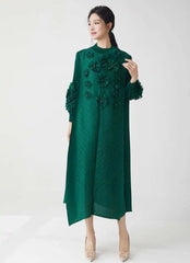 Elegant Pleated Floral Sleeve Dress
