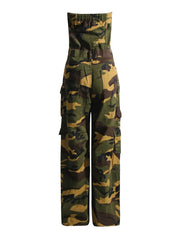 Women's Off-the-Shoulder Camo Cargo Jumpsuit