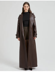 Women's Ultra Long Vegan Leather Trench Coat