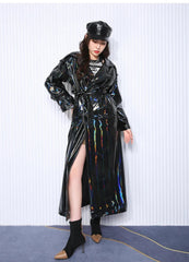 Couture Black Vegan Patent Leather Trench Coat