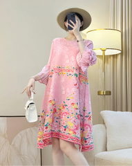 Luxe Plissé Floral Ruffle Dress