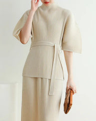 Plissé Flared Sleeves Top