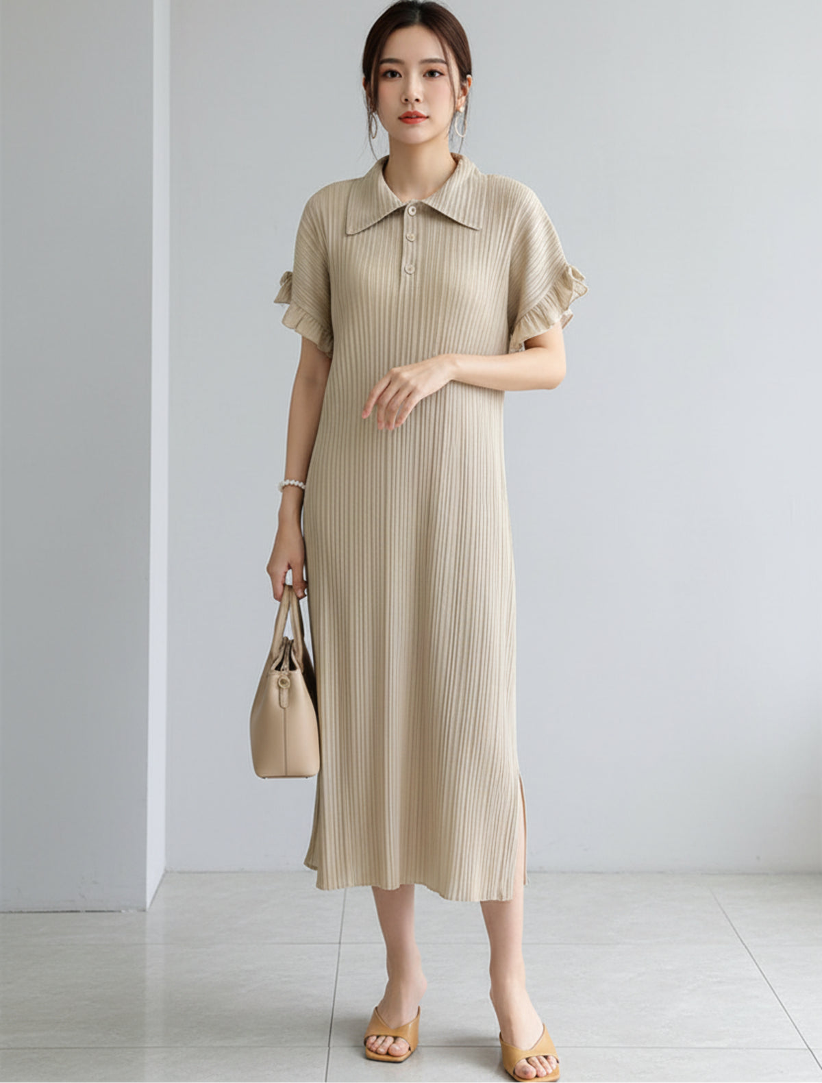 Elegant Plisse Ruffle Sleeve Dress