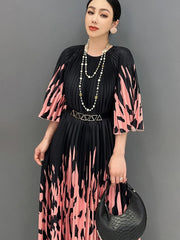 Women's New Elegant Black Pleated Midi Dress