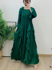Luxury Pleated Ruffle Midi Dress