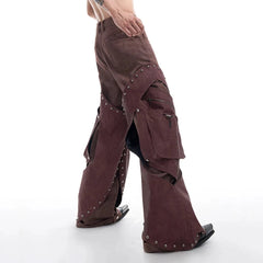 Men's Western Suede Cargo Baggy Pants