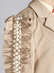 Luxe Pearl Ruffle Trench Coat