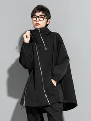 Sculptural Black Oversized Windbreaker Jacket