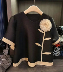 Luxury Flower Pleated Blouse Top