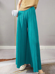 Lightweight Plissé Wide Leg Trousers