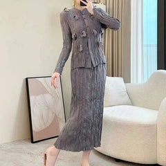 Truly Pleated Cardigan & Long Skirt