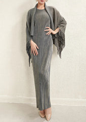 Elegant Pleated Dress & Shawl