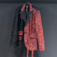 Men's Distressed Floral Blazer in Red & Black