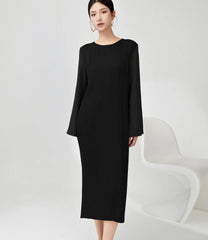 Luxury Flared Sleeve Pleats Dress