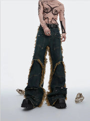 Men's Distressed Denim Baggy Cargo Jeans