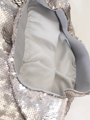 Luxury Silver Sequin Midi Skirt