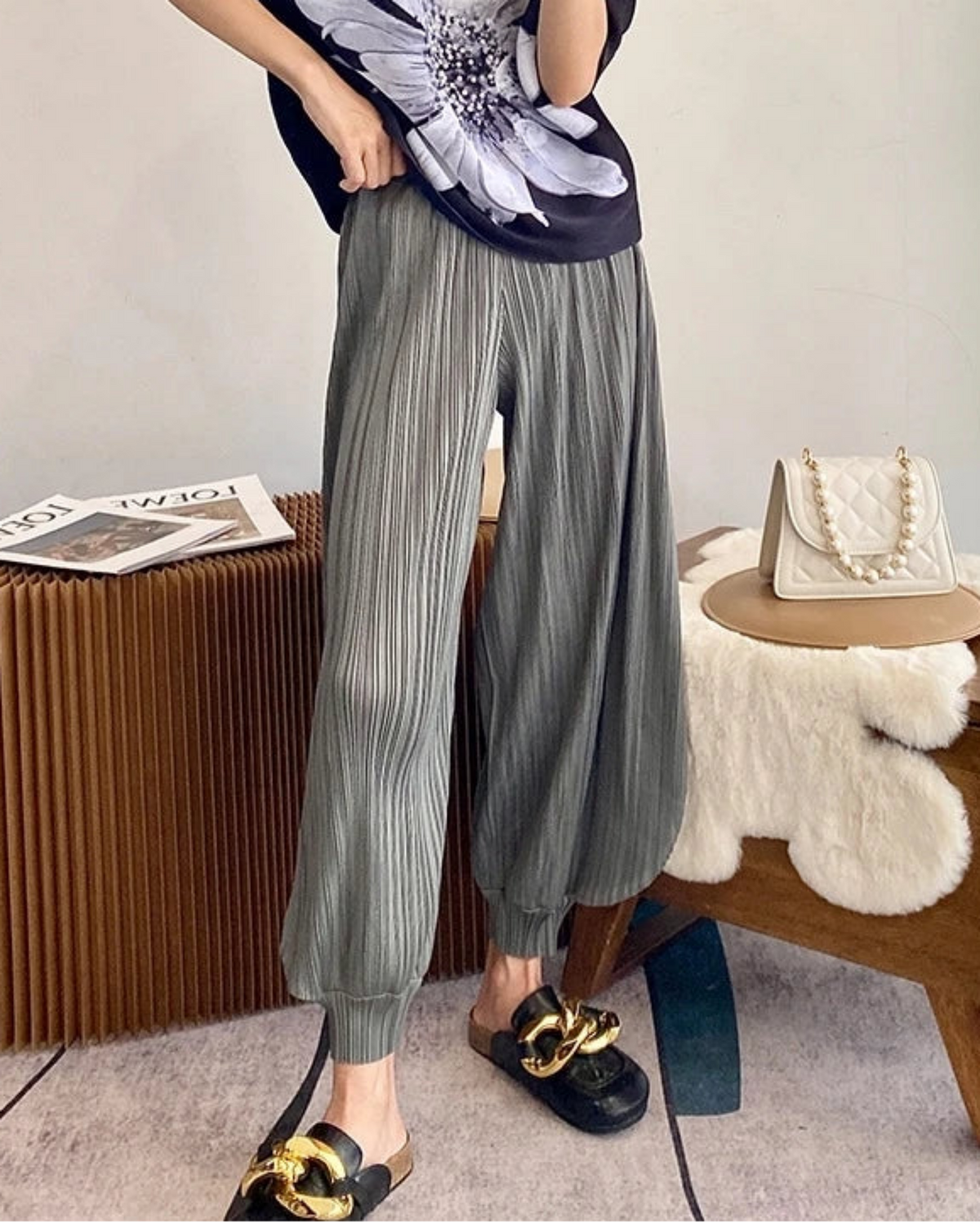 Luxe Flowy Plissé Trousers