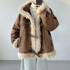 Men's Warm Faux Fur Shearling Suede Jacket