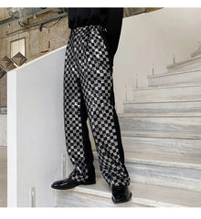 Men's Metallic Checkered Black Trousers