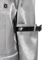 Belted Sleeve Elegance Silver Gray Blazer Coat