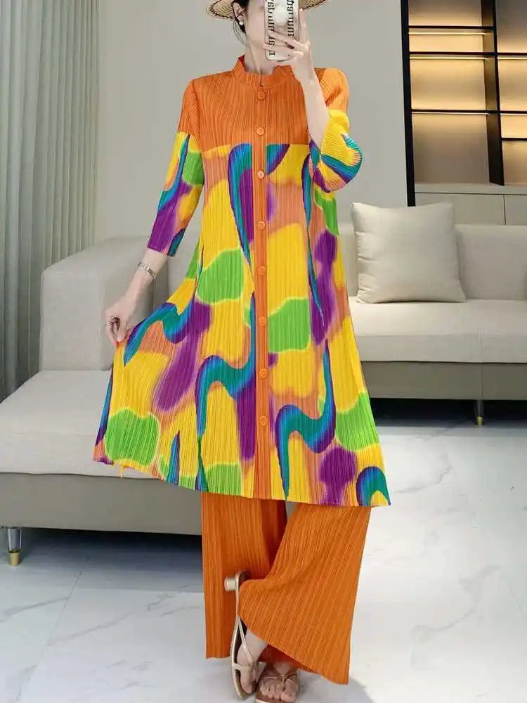 Women's Luxe Colorful Pleated 2-Piece Outfit