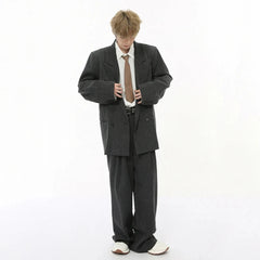 Men's Casual Blazer and Baggy Trousers 2-Piece Set