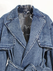 Women's Denim Trench Coat – Detachable Faux Fur Collar