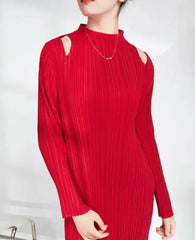 Plisse Cutout Shoulder Dress