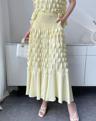 Bubble Plissé Top & Midi Skirt Set
