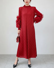 Plissé Long Sleeve Kaftan Dress