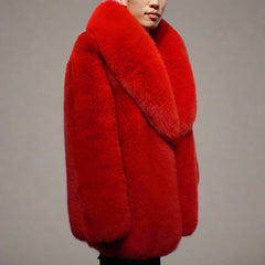 Red Fox Fur Coat for Men with Collar