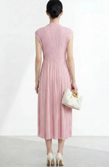 Crinkle Waist-Defined Pleated Dress
